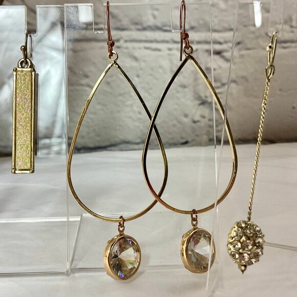 4 Pair SPARKLY Gold-Tone Dangling Hook Earrings - Picture 4 of 6